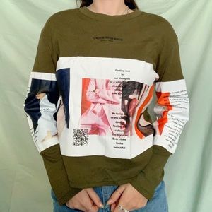 Zara green graphic long sleeve top